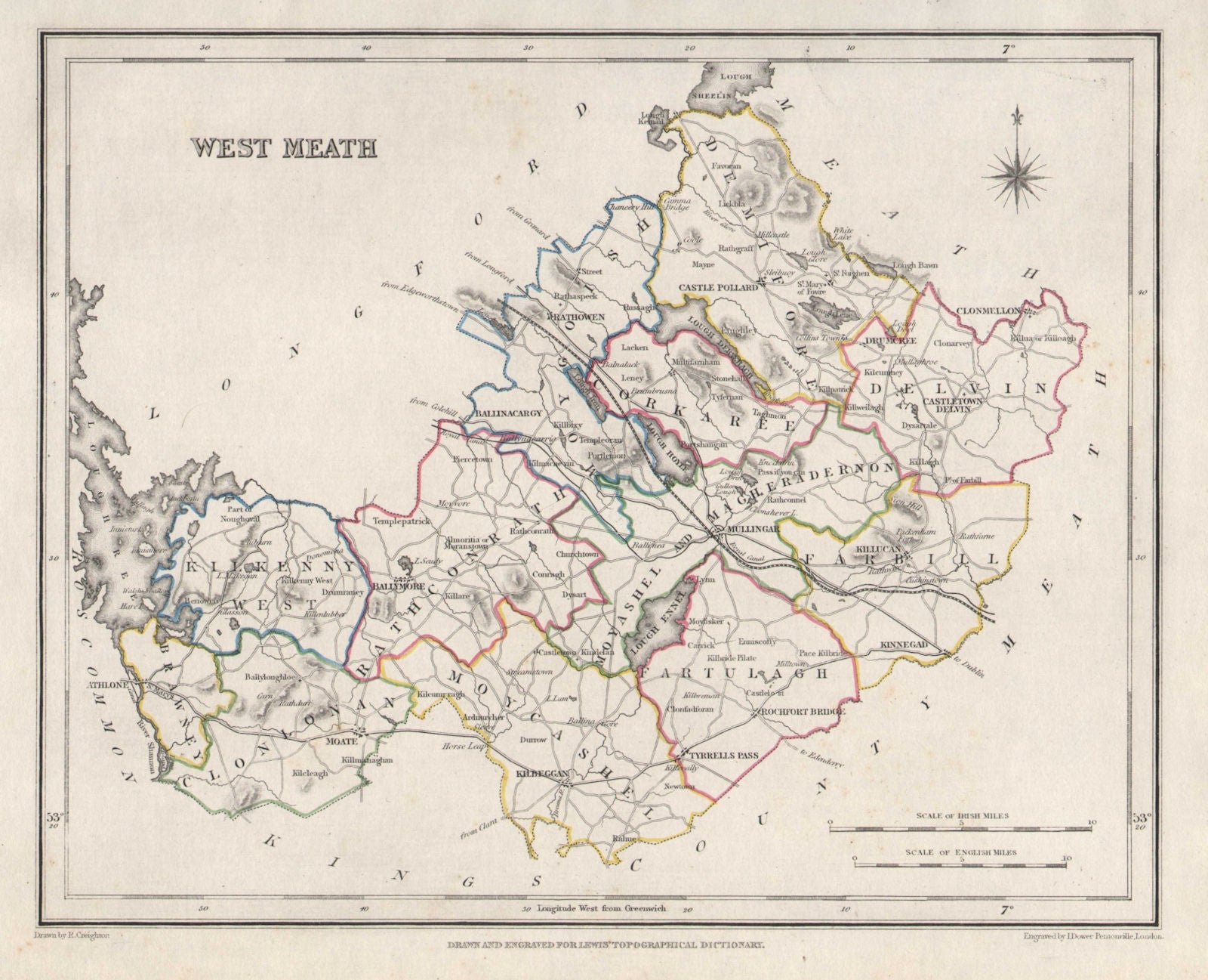 COUNTY WESTMEATH antique map for LEWIS by CREIGHTON & DOWER. Ireland 1846